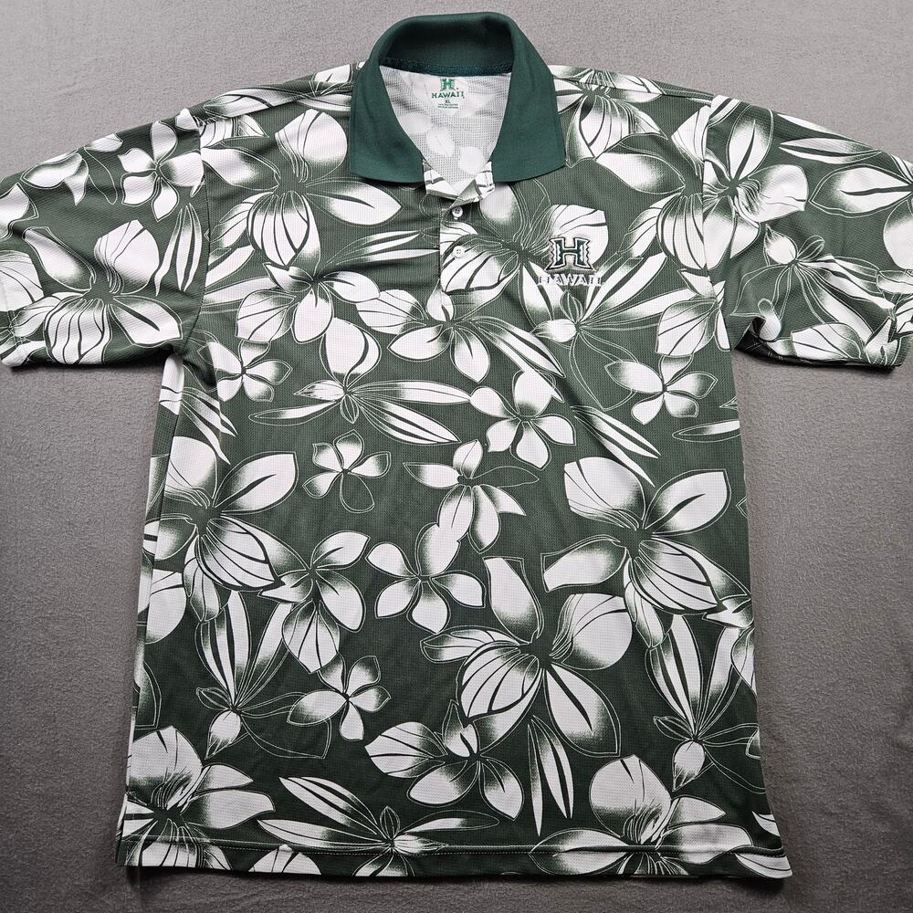 Hawaii Rainbow Warriors Polo Shirt Floral Print Green XL Tall Tropical